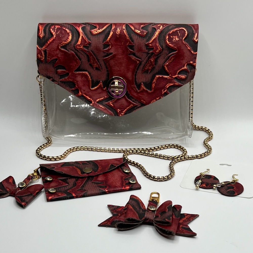 Leather Clear Stadium Crossbody with accessories